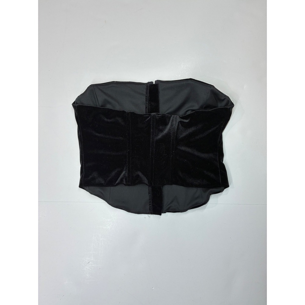 Beverly and Beck Womens XS Black Velvet Boned Strapless Hook Eye Corset Top - Picture 3 of 6